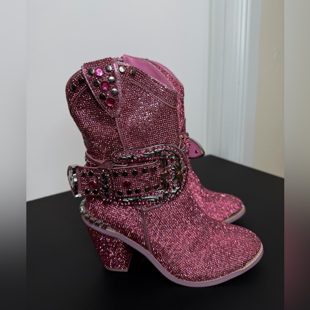 Dolls Kill Pink Rhinestone Heeled Boots